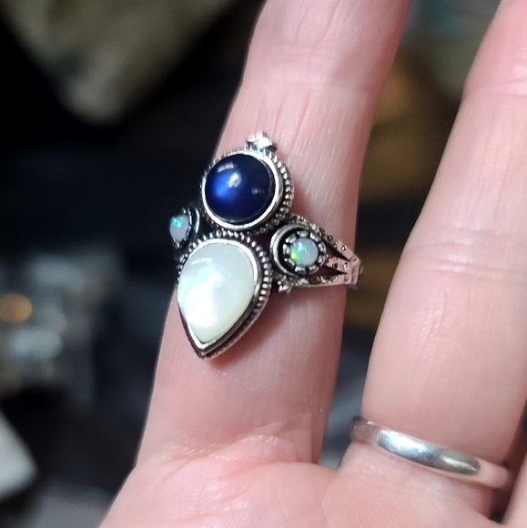 Moonstone & Lapis Sterling silver ring NEW - Picture 5 of 7